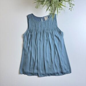 dolan Left Coast Collection Anthropologie Smocked Trapeze Slate Blue Top Sz S